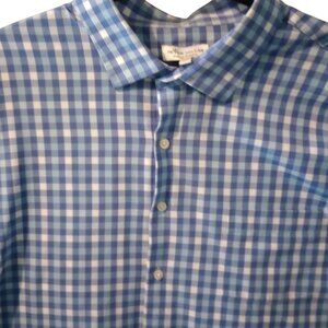 Peter Millar Summer Comfort Long Sleeve Blue White Check Button-Up Shirt XXL